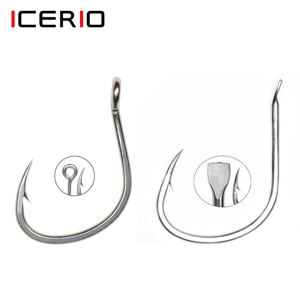 Fishing Hook Offset - ICERIO, 10 Uds., revestimiento de estaño